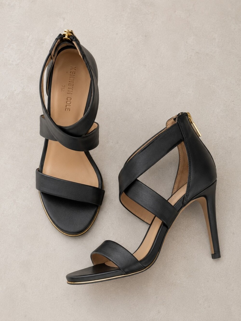 #2093 Kenneth Cole Brooke Cross Ankle-Zip Stiletto Sandals